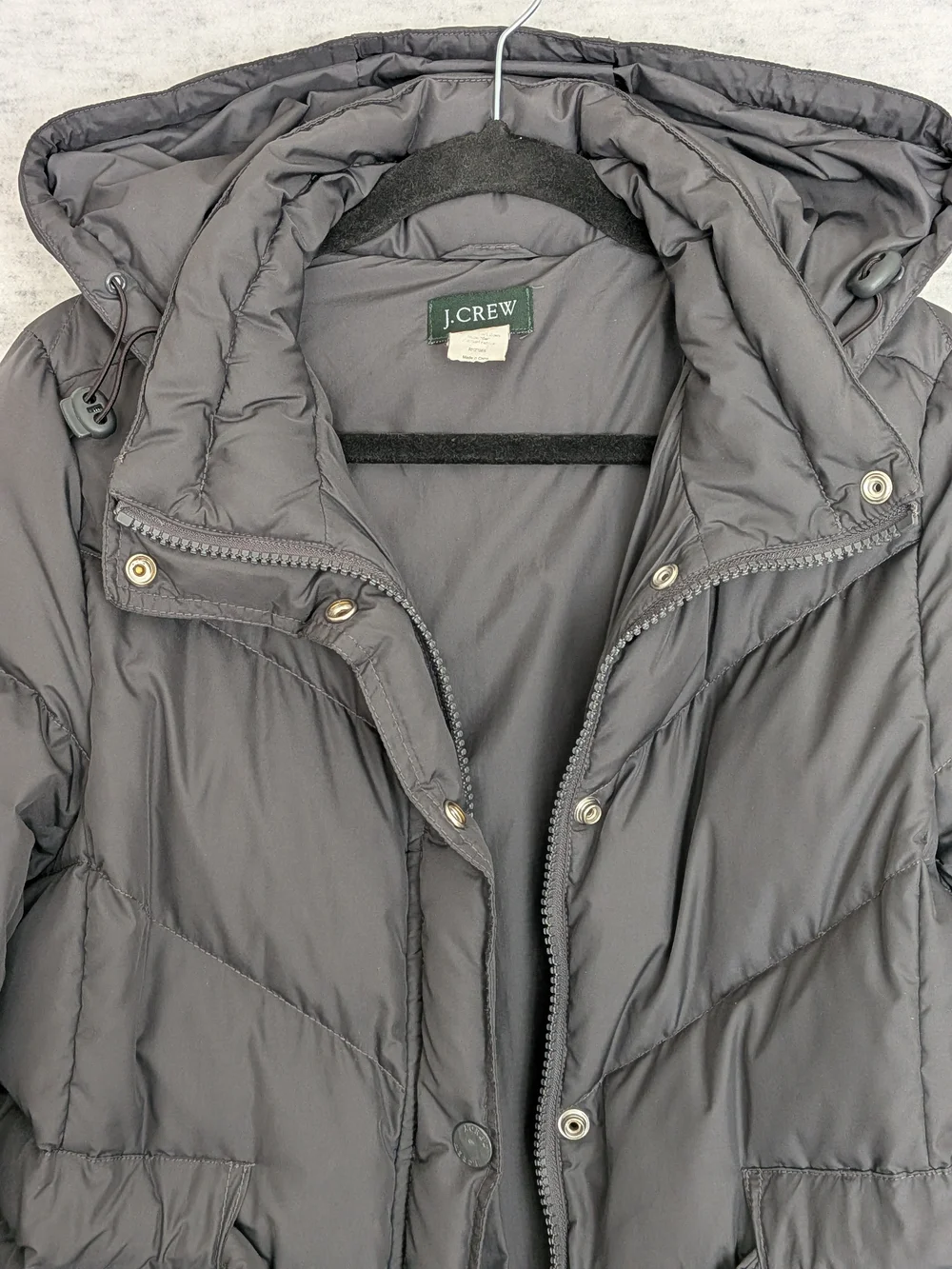 J.CREW Down Puffer Coat Belted Hooded Parka Jacket Black Size M Mid-Thigh Length